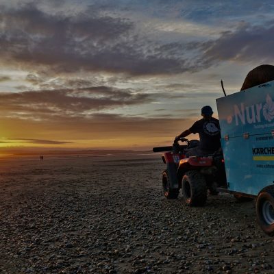 Camber Sands Nurdle beach clean sunset